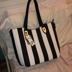 Brand new black and white striped Alyssa tote